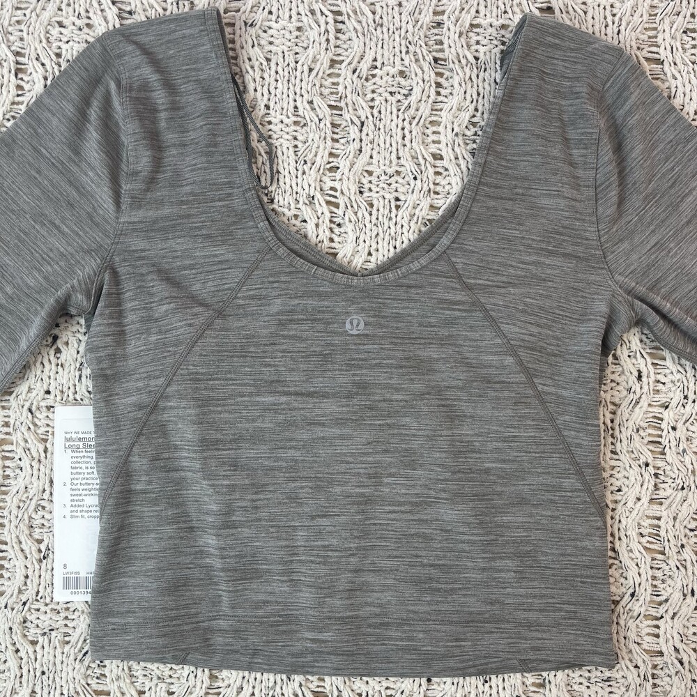 Lululemon Align Long Sleeve Crop Top Womens 8 Heathered Gray V-Neck Fabric NEW - Picture 8 of 9